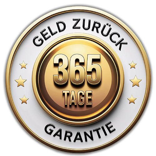 Emblem mit Aufschrift 365 Tage Geld-zurück-Garantie